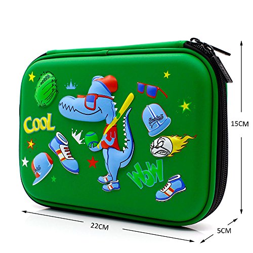 Cool Baseball Boys Dinosaur Pencil Case - Large Capacity Hardtop Pencil Box With Compartments - Colored Pencil Holder School Supply Organizer For Kids Girls Toddlers Children (Green)