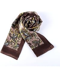 Charmeuse Satin Silk Scarf for Men (Brown with Paisley Pattern)