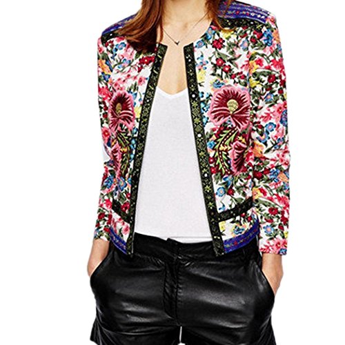 FINEJO Women Puff Sleeve Jacket Bow Pleated Back Slim OL Casual Peplum Blazer