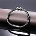 U7 Black Skull Bracelet Men Punk Biker Surfer Bracelets Black Metal Plated Stainless Steel Clasp Braided Leather Surfer Bracelet for Men, 8.3