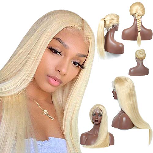Blonde 360 Lace Frontal Wig Straight Human Hair Wig 613 Pre Plucked for Black Women 150% Density Glueless Brazilian Virgin Remy Wig Blonde 360 Frontal Lace Wig for High Ponytail and Bun Lace Front Wig
