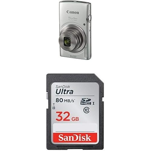 Canon PowerShot ELPH 180 Digital Camera (Silver) and SanDisk 32GB Memory Card