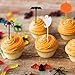 Jetec 100 Pieces Halloween Food Picks Cupcake Toppers Decorations Halloween Party Picks Food Picks Holiday Appetizer Picks with Pumpkin Ghost Spider Bat Design