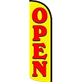 Vista Products Open (Yellow/Red) Windless Polyknit Feather Flag (3 x 11.5 feet)