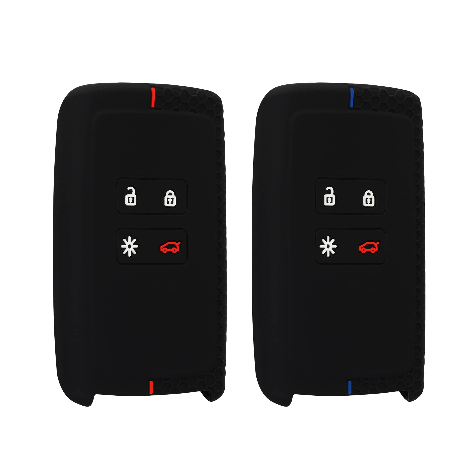 kwmobile Key Cover Compatible with Renault 4 Button Car Key Smart Key (only Keyless Go) (Set of 2) - Silicone Key Fob Protector - Black/Red/Black/Blue