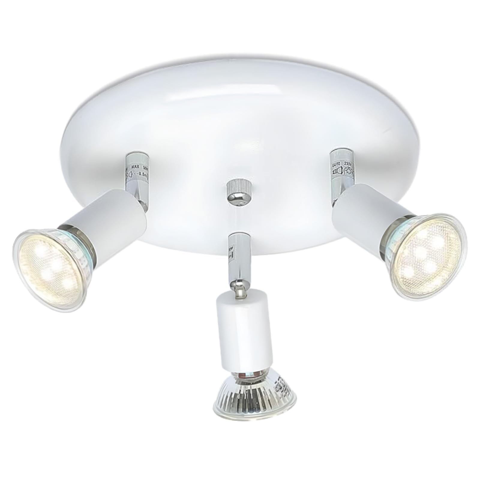 UKEW Round 3 Way Ceiling Lights - White GU10 LED Spotlight Fixture with Adjustable Heads - Modern Lighting for Bedroom Kitchen Restaurants