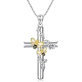 RMREWY Cross Bee/ladybug/Butterfly/Dragonfly/Red Cardinal Necklace for Women 925 Sterling Silver Cross Pendant Necklace Animal Lovers Jewelry Christmas Gifts for Women Mother Grandma