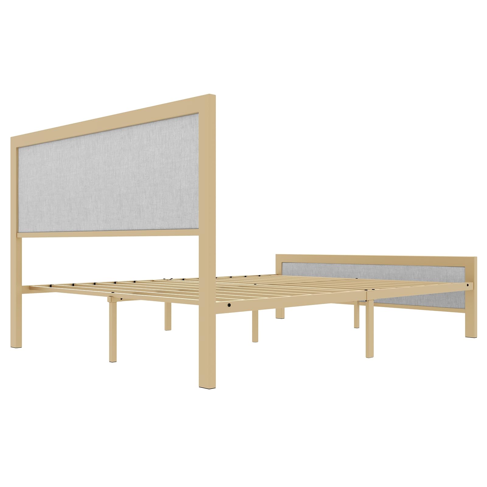 Photo 1 of Gyabnw Queen Bed Frame, Queen Size Bed Frame with Velvet Headboard & Footboard, Mid-Century Modern Bed Frame, Metal Platform Bed Frame/No Box Spring Needed, Beige