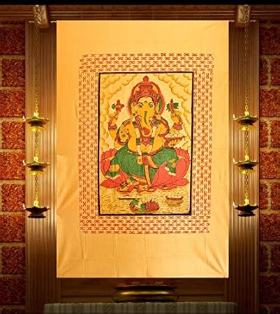 IXORA God Ganapathi Printed Door Curtain/Temple Curtain/Tapestry (Size: 6.0 x 4.0 Feet)