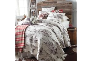 ROD'S TRUE WESTERN Rod's Tumbleweed Trail (Quilt) – Full/Queen Quilt - Vintage Western Cowboy Toile - Brown and Cream - Quilt Size (90x92in.) - Reversible