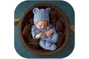 Vemonllas Newborn Photography Props Boys Girls Outfits Mohair Bear Hat Bonnet & Footed Romper Bodysuit Photoshoot Costume Set