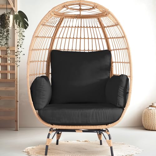 Outdoor Egg Chair, PE Wicker Chair 440 lbs Capacity, Patio Chairs with 4 Thicke…