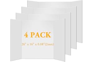 AKONEGE 4Pcs Medium Trifold Poster Board, 26 x 16 inches White Tri Fold Poster Boards Corrugated Presentation Board Science Fair Display Boards for School Project, Exhibitions, Business Presentation
