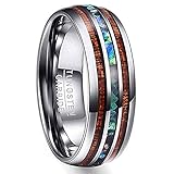 Vakki 8mm Hawaiian Koa Wood and Abalone Shell Tungsten Carbide Rings Wedding Bands for Men Comfort Fit Size 4 to 17