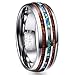 VAKKI 8mm Hawaiian Koa Wood and Abalone Shell/Imitated Opal Tungsten Carbide Rings Wedding Bands for Men Comfort Fit Size 4 to 17