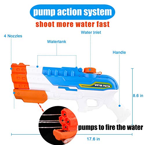 Gdaytao 1200CC High Capacity Water Guns with 4 Nozzles Water Blaster Pistol with 30-35 Feet Shooting Range Kids Adults Super Squirt Guns for Swimming Pool Beach Sand Water Fighting
