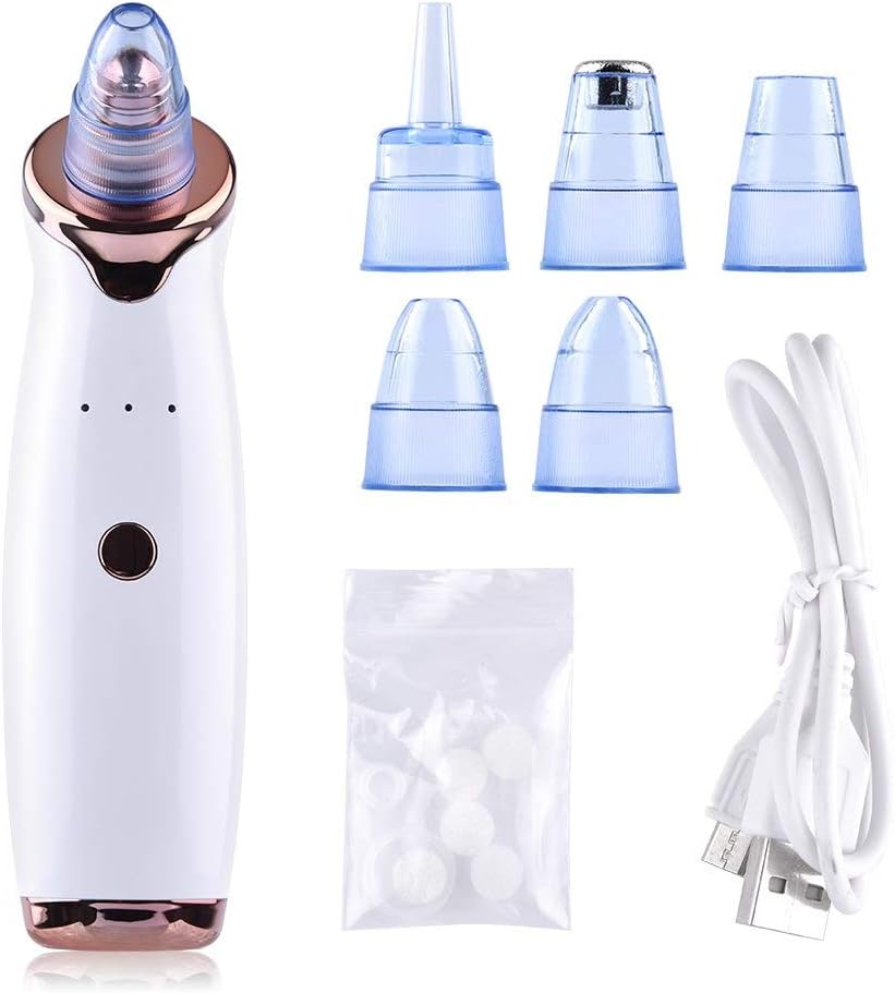 Spa Grade Multifunctional Blackhead and Acne Vacuum Remover, 5 PC Rechargeable Advanced Pore Suction Cleaner Tool for Total Impurity Extraction and Purified, Glowing Skin