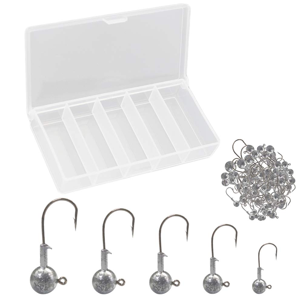 60pcs Mix Sizes Jig Heads Fishing Hooks Kit with plastic box, 2g 3g 5g 7g 10g