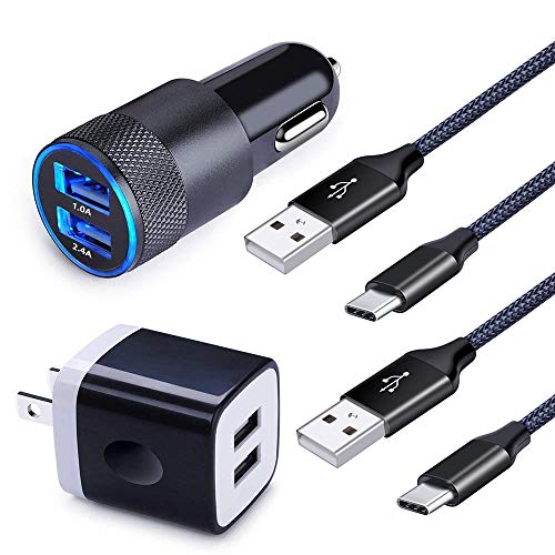 USB C Charger Set(4 in 1),3.4A Car Adapter, 2.1A Wall Charger Block with 2Pack 6Ft Type C Charger Cord for Motorola Moto Z Z4/G7/G7 G8 Plus/G7 Play/X4/ X5, Google Pixel XL, Samsung Galaxy S10e/Note 10