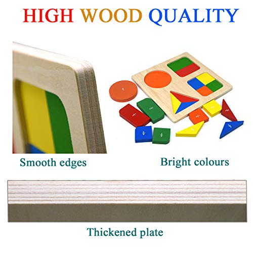 GYBBER&MUMU Wooden Math Fraction Teaching Geometric Blocks Sorting Game Preschool Colorful Shape Puzzle for 24 Months+
