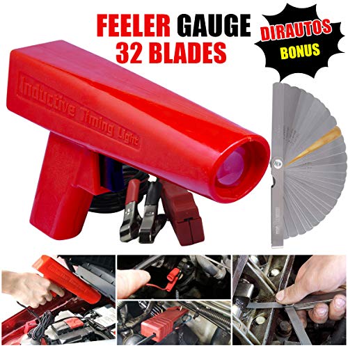 Engine Timing Light with Feeler Gauge 32 Blades,Inductive Timing Light Gun Timing Light Ignition Testers Engine Ignition Coil Tester for Car Motor Vehicle Motorcycle Marine Lawnmower Measuring Gap
