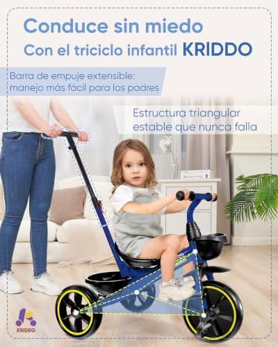 Triciclo Evolutivo, 1,5 a 5 Años, Barra de Empuje Ajustable, Azul