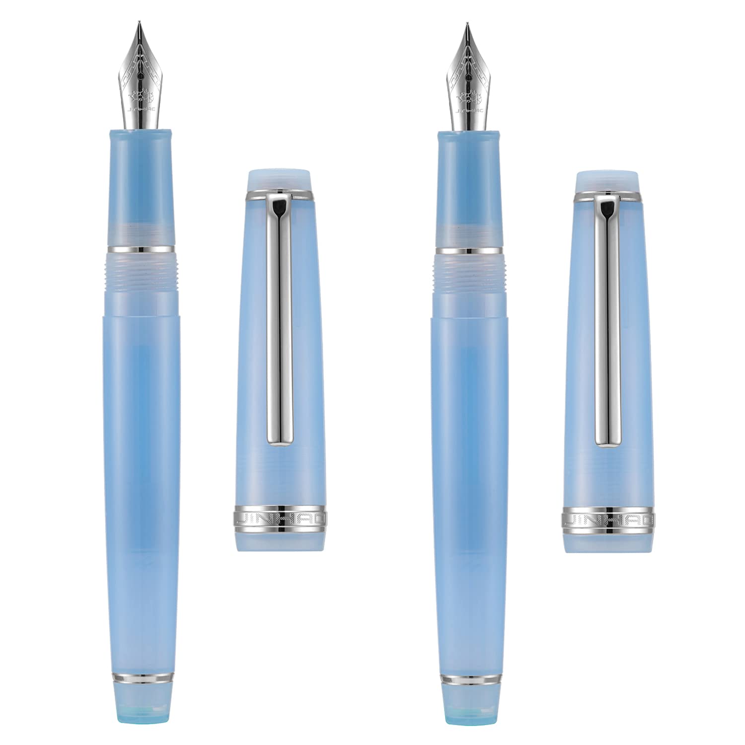 2 PCS Jinhao 82 Resin Fountain Pen Iridium Extra Fine & Fine Nib with Converter, Transparent Light Blue with Silver Clip Writing Pen Set — image 1