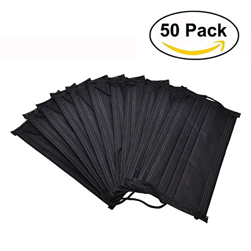 50 Packs Black Disposable Breathability Earloop Anti-Dust Medical Face Mask Dust Filter Mouth Cover With Individual Package And 3 Layers of Protection for Outdoor Activities