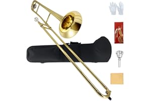 ModouString Bb Tenor Slide Trombone – B Flat Brass Trombone with Gold Lacquer Finish- Includes Hard Case, Mouthpiece & Cleaning Kit – Fit for Students & Musicians and Beginners（12.7 mm & 205 mm）