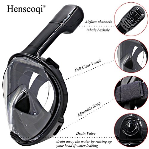 image for Henscoqi 180° Full Face Snorkel Mask,Anti-Fog and Anti-Leak Design/Ad