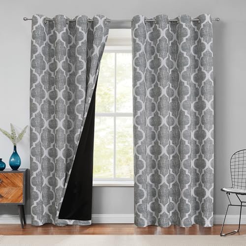 Beauoop Bedruckte Schlafzimmer-Vorhänge, 95 cm lang, 95 % Verdunkelung, Fenstervorhang, Paneele, marokkanisch, Geo, thermisch isoliert, Vorhänge, Vier