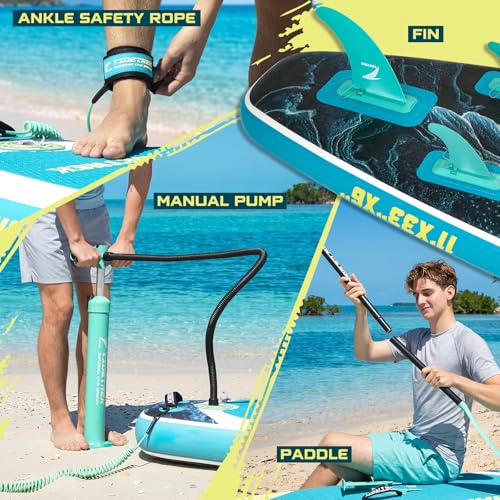 TIDETREK 11'/11'6" x 33"/34" x 6" Inflatable SUP Paddle Board – Extra-Wide, Stable Stand Up Paddle Board with Premium Full Accessory Set for Adults & Youth