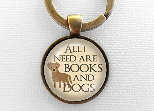 Books and Dogs Keychain, Glass Pendant Keyring, Bookish Gift, Text Art Charm Jewelry, Book Lover, Nerd, Fandom, Pet, Dog, Key Chain Key Ring