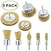 9Pcs Brass Coated Wire Brush Wheel & Cup Brush Set with 1/4-Inch Shank,Coated Wire Drill Brush Set Perfect For Removal of Rust/Corrosion/Paint - Reduced Wire Breakage and Longer Life