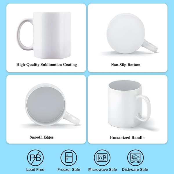 KOCDAM 12 PACK SUBLIMATION MUGS,11 OZ WHITE COFFEE MUGS WITH WHITE GIFT BOXES,TAZAS PARA,CERAMIC BLANK COFFEE MUGS FOR COFFEE, TEA, LATTE, SOUP, MILK, HOT COCOA
