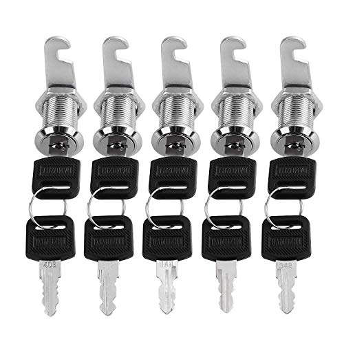 1" (25mm) Cabinet Cam Locks Keyed Different, CBTONE 5 Pack Security File Drawer Dresser Cylinder Lock Hardware Locks (Each one with 2 Keys)