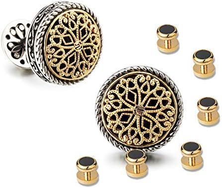 Men's Silver & 18K Gold Plated Round Whale Back Closure Cufflinks, for Wedding, Business with Gift Box