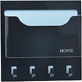 Bedside Shelf Wall Mounted Dorm Room Rack Organizer Storage with Small Hooks - Use for Bedroom,Entryway to Organize Headphone,Remotes,Glass,Cellphones(Horizontal Type/Black)