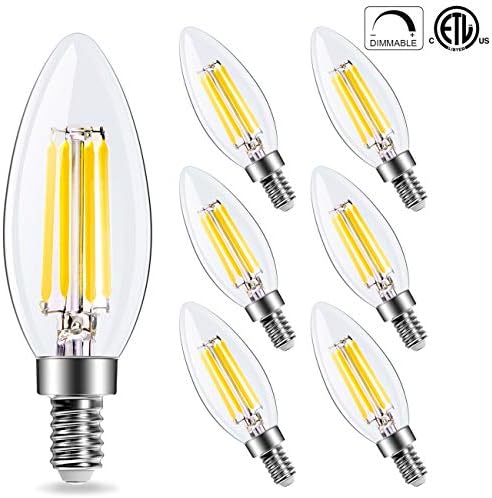 C35 Candelabra 4W LED Filament Bulbs Dimmable 60W Equivalent, Goyaesque 5000K Daylight White Chandelier B11 LED Bulb E12 Base Decorative Candle Light Bulb, 6 Pack