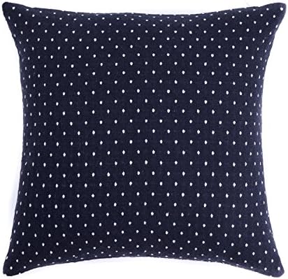 Homier Blue Polka Dot Decorative Pillow Cover Throw Cushion Case for Sofa Couch - Navy/Midnight/Dark Blue Color Fabric with White/Snow Accent Woven Dots - Small, 16 x 16 Inches