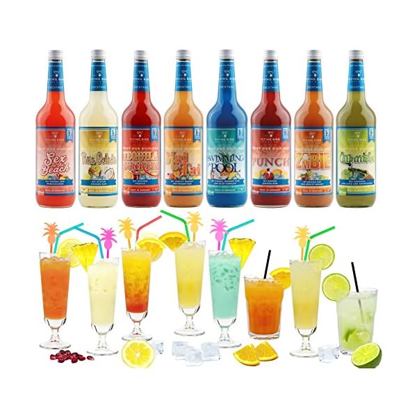 Flying Bird - Mix Paket für 130 fertige Cocktails | 8 Flaschen 0,7l mit allen Zutaten | Saft auffüllen und genießen