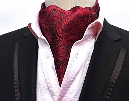 MOHSLEE Men's 100% Silk Red Wine Paisley Ascot Woven Cravat Self Ties Neckties - Thumbnail 2