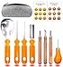 FATHER.SON 8PCS Halloween Pumpkin Carving Tools Kit & 2 LED Candles light & 100 Stencils Ebook & Instructions Packing With Stylish Pen Bags, Jack-O-Lanterns Professional DIY Stainless Steel Set