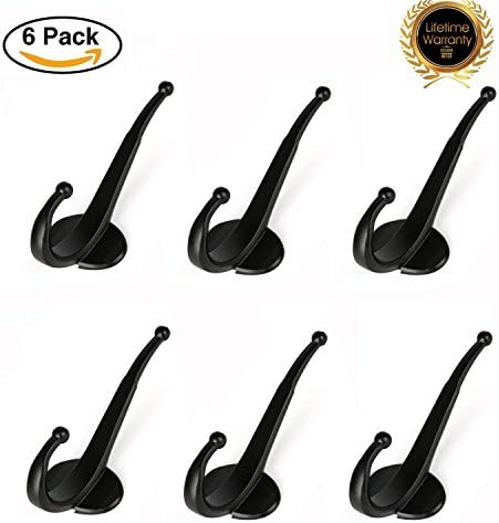 YIJIDI Heavy Duty Coat Hook Anti-Rust Wall Hook Screw Hidden 6 Pieces Zinc-alloy Wall Hanging Wall-mounted Hook For Coats,Hats, Pants,Bag,Scarf,key(Large Size 4.9”×2”-Black)