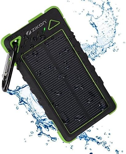 Solar Power Bank, ZiKON High Capacity Waterproof Portable 8000mAh Charger, Dual USB Solar Powered Battery Charger for iPhones, iPads, Samsung, Tablets, Cameras. Dustproof & Shockproof (Green)