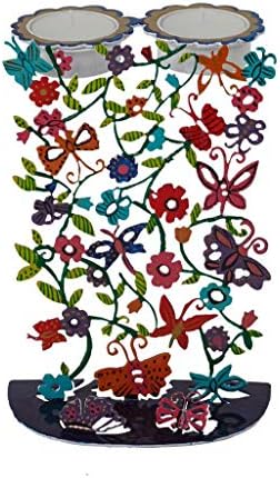 Laser Cut Hand Painted Shabbat Candlesticks - Butterflies