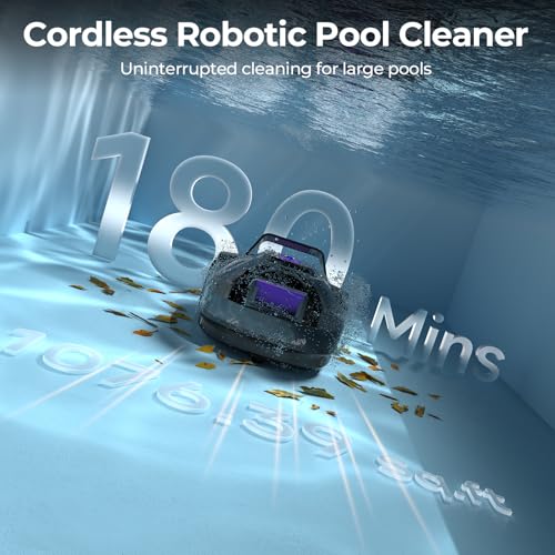 Redroad Robotic Pool Cleaner with Dual-Drive Motors,Dual-Layer Filtration, 180Min Runtime, Powerful Cordless Pool Vacuum for Above-Ground & Flat Pools,Auto-Parking Design,Double Suction Port S2