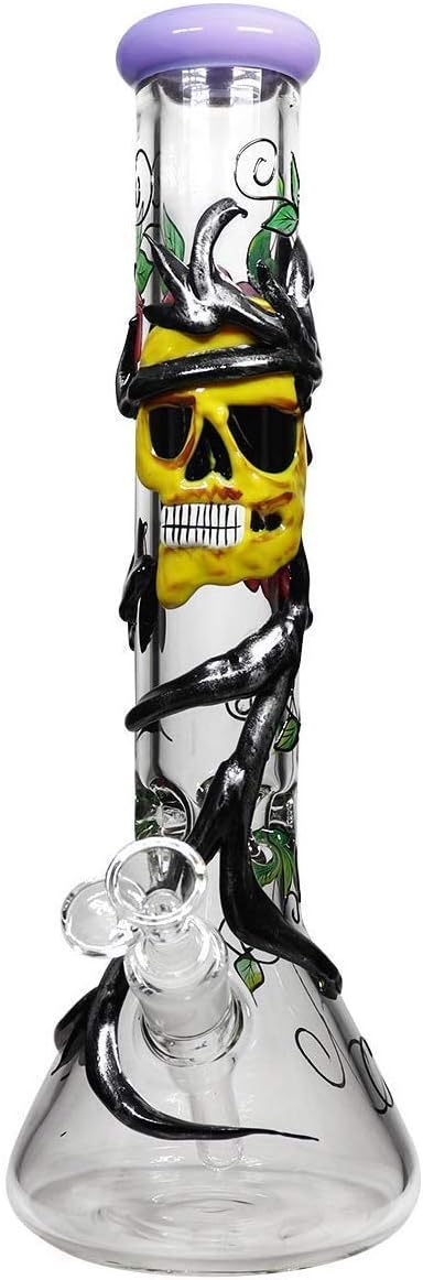 Aduben 12 Inch Artistic Skull anf Rose Pattern Glass Artcraft