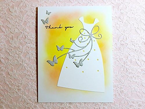 Dress with Silver Butterflies - Handmade Bridal / Wedding Thank You Card