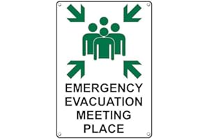 SIGNJOKER Weatherproof Plastic Vertical Emergency Evacuation Meeting Place Sign with English Text and Symbol